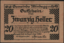 Oostenrijk - Noodgeld - Windegg KK. 1241.I.a 20 Heller 1920