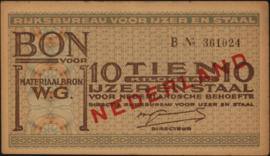 Distribution: Government agency for Iron and Steel, WW-II 10 KG/- 10 Kilogram Ijzer en staal 1944