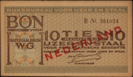 Distributie: Rijksbureau voor Ijzer en Staal, WO-II 10 KG/- 10 Kilogram Ijzer en staal 1944