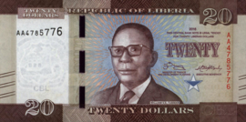 Liberia P33.a 20 Dollars 2016-'17