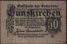 Oostenrijk - Noodgeld - Gunskirchen KK: 309.I.c 50 Heller 1921