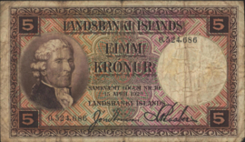 Ijsland  P27 5 Krónur 1926
