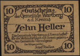 Oostenrijk - Noodgeld - Wartberg an der Krems KK.:1141 10 Heller 1920
