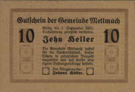 Oostenrijk - Noodgeld - Mettmach KK.:610 10 Heller 1920