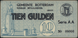 Nederland, Rotterdam, tijdelijk betaalmiddel, WO-II - Gemeentelijk noodgeld WO-II PL842.5.p1.a2 10 Gulden 1944 (No date) SPECIMEN PROOF