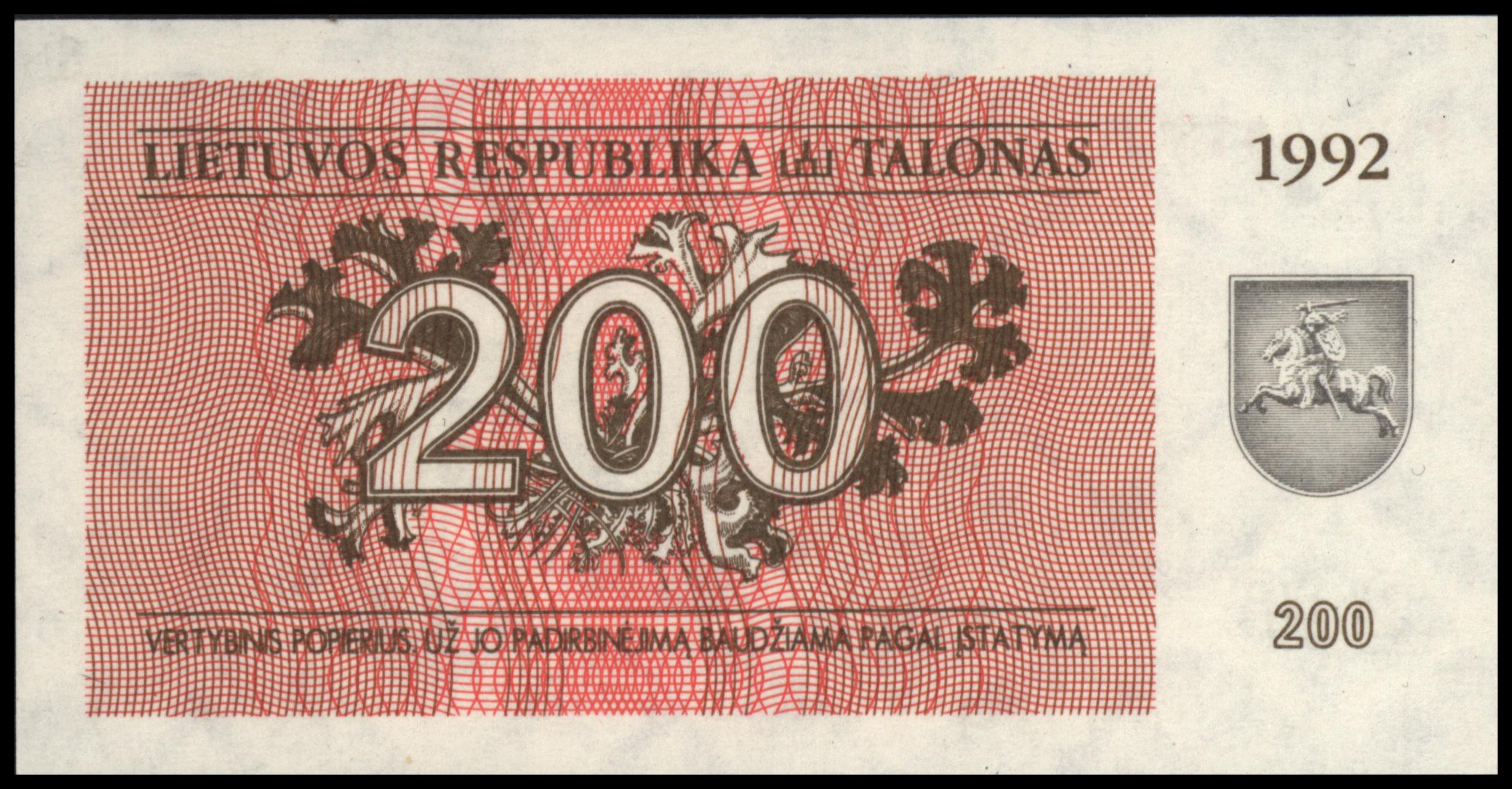 Lithuania  P43 200 Talonas 1992