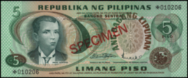 Filipijnen P160.PCS1 5 Piso 1978 SPECIMEN