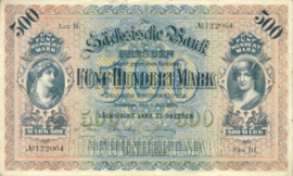 Sächsische Bank zu Dresden 500 Mark 1922 Ros.SAX10a