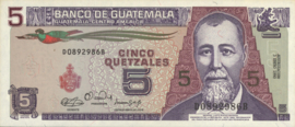 Guatemala  P74 5 Quetzales 1990