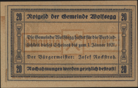 Oostenrijk - Noodgeld - Wolfsegg KK. 1250.I.a 20 Heller (No date)