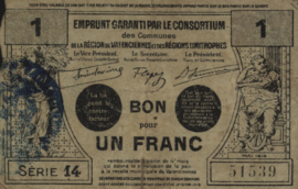 France - Emergency - Valenciennes JPV-59.2566 1 Franc 1914