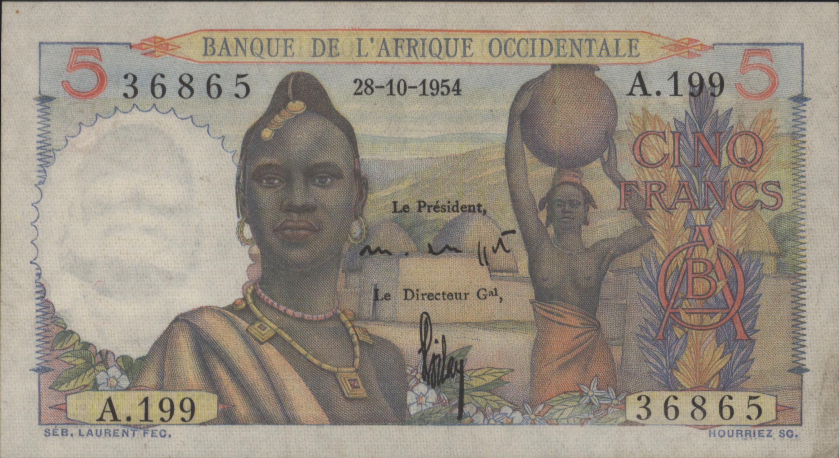 Frans West Afrika - L'Afrique Occidentale  P36 5 Francs 1954