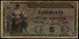 United States of America (USA) - Military Payment Certificate PM22 5 Cents 1951-54 (No date)
