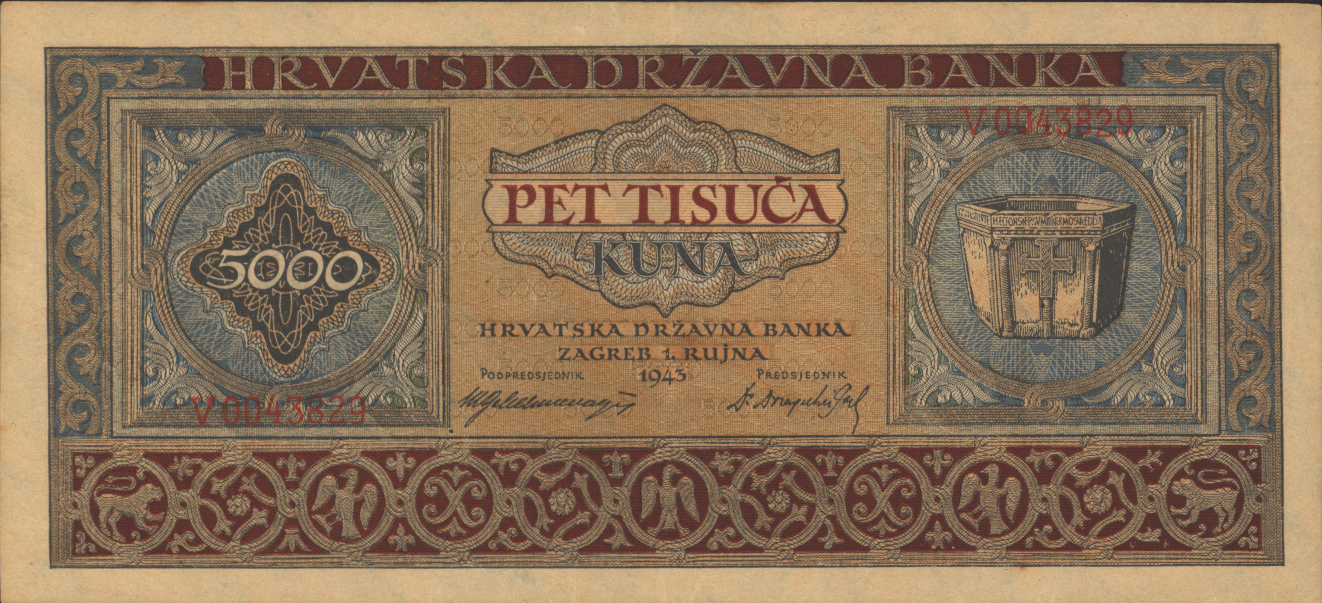 Kroatië - Hrvatska Drzavna Banka | Croatian State Bank   P13 5.000 Kuna 1943