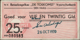 Nederland, Den Haag, N.V. Betaalzegelkas "De Toekomst" Voorschotbank, Modern PLNL/BNL 25 Gulden 1970
