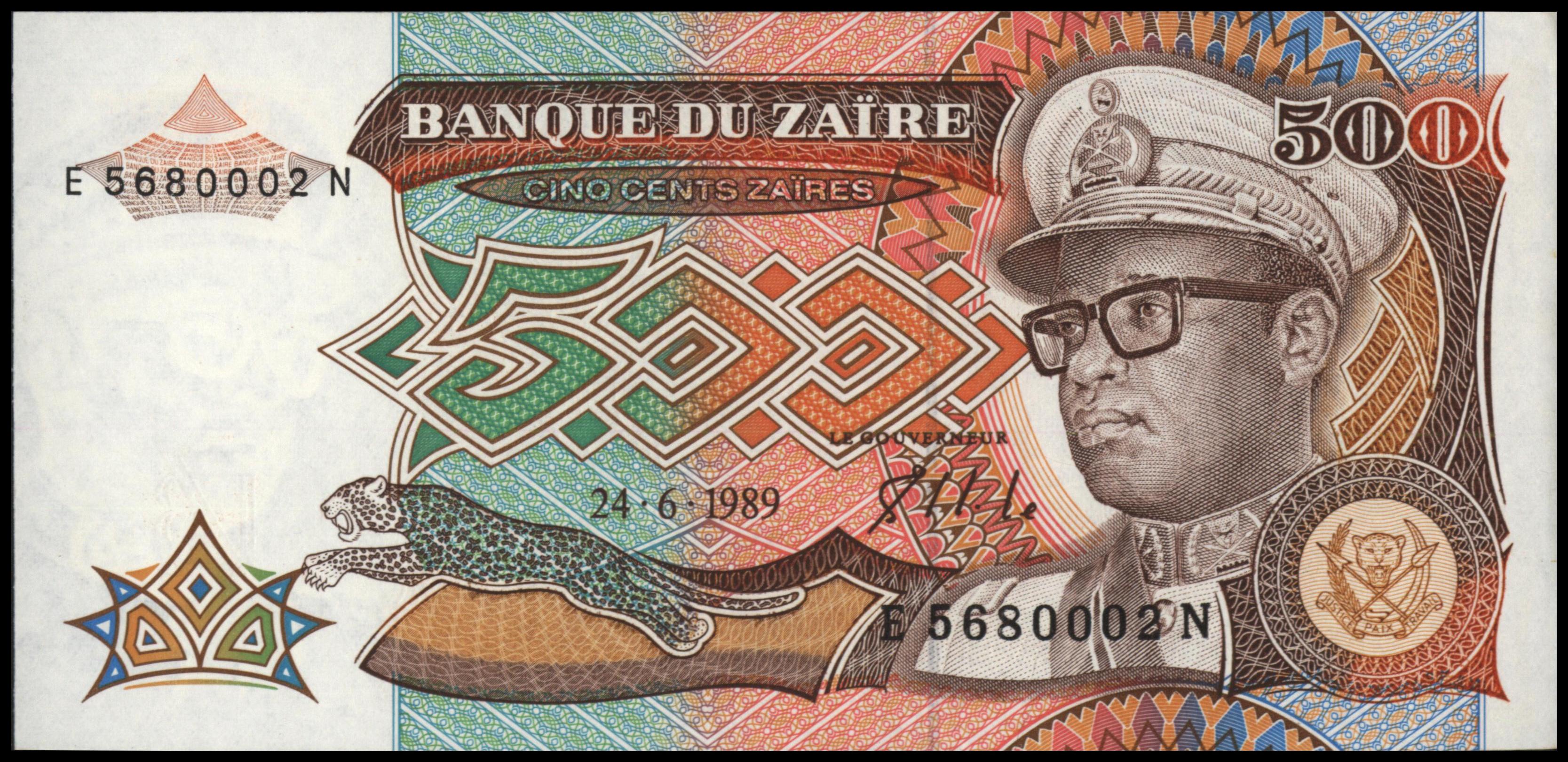 Zaïre (Congo Kinshasa) - 1989 Issue  P34.a 500 Zaïres 1989