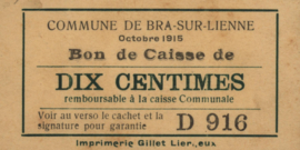 België - Noodgeld - Bra-Sur-Lienne  10 Centimes 1915