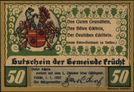 Duitsland - Noodgeld - Frücht bei Ems Grab.: 399 50 Pfennig 1922