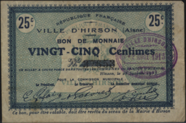Frankrijk - Noodgeld - Hirson JPV-02-1177.1 25 Centimes 1915