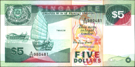 Singapore P19.a 5 Dollars 1989 (No date)