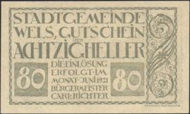 Oostenrijk - Noodgeld - Wels KK. 1167.III.l 80 Heller 1920 (No date)