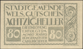 Austria - Emergency issues - Wels KK. 1167.III.l 80 Heller 1920 (No date)
