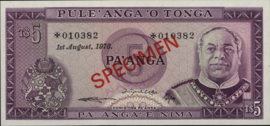 Tonga  P21 5 Pa'anga 1978 SPECIMEN