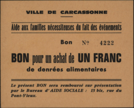 France - Emergency - Carcassonne JPV-NL/BNL 1 Franc (No date)