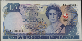 New Zealand P176/B123 10 Dollars 1990
