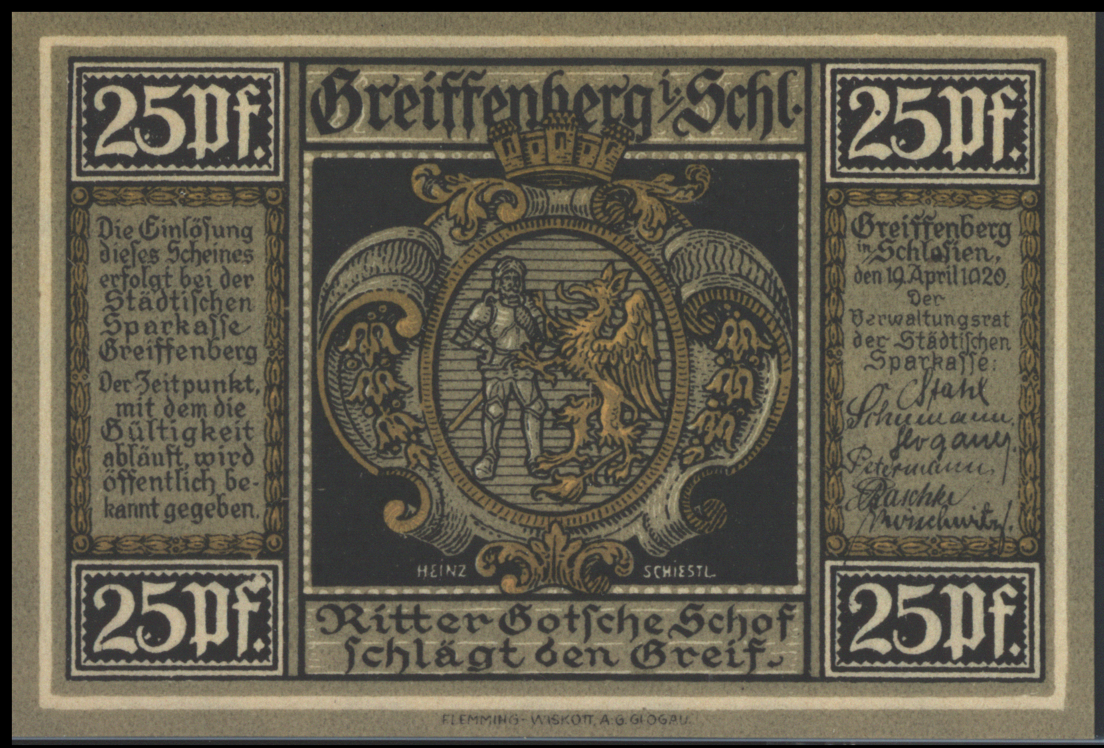 Duitsland - Noodgeld - Greiffenberg - (Sln / Polen: Głogów) Stadtbank Grab/Mehl.:470.1 25 Pfennig 1920