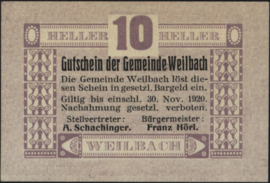 Austria - Emergency issues - Weilbach KK. 1148 10 Heller 1920