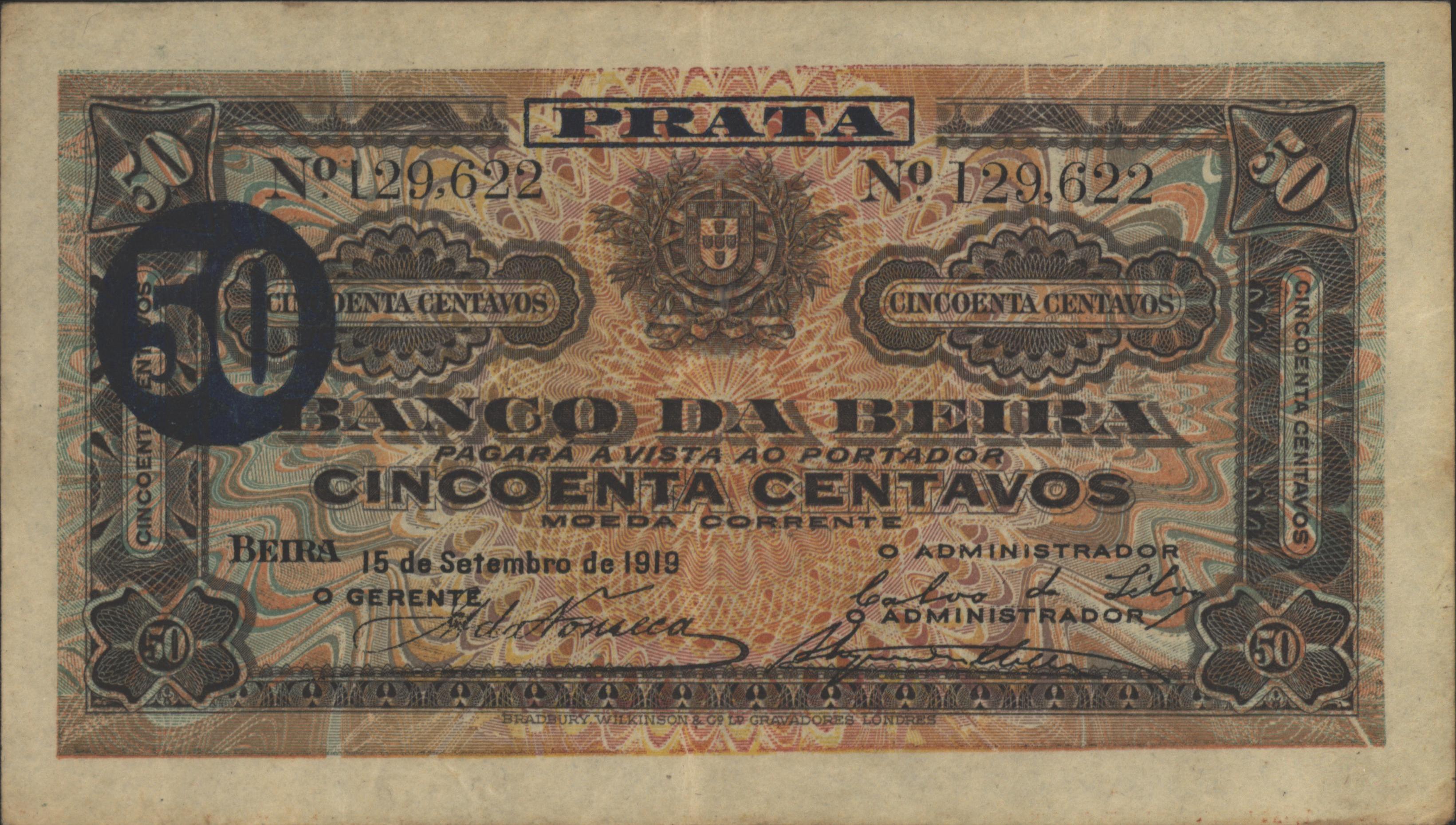Moçambique - BANCO DA BEIRA   PR4.a 50 Centavos 1919