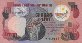 Malta  P36.cs1 10 Pounds 1979 (No date) SPECIMEN