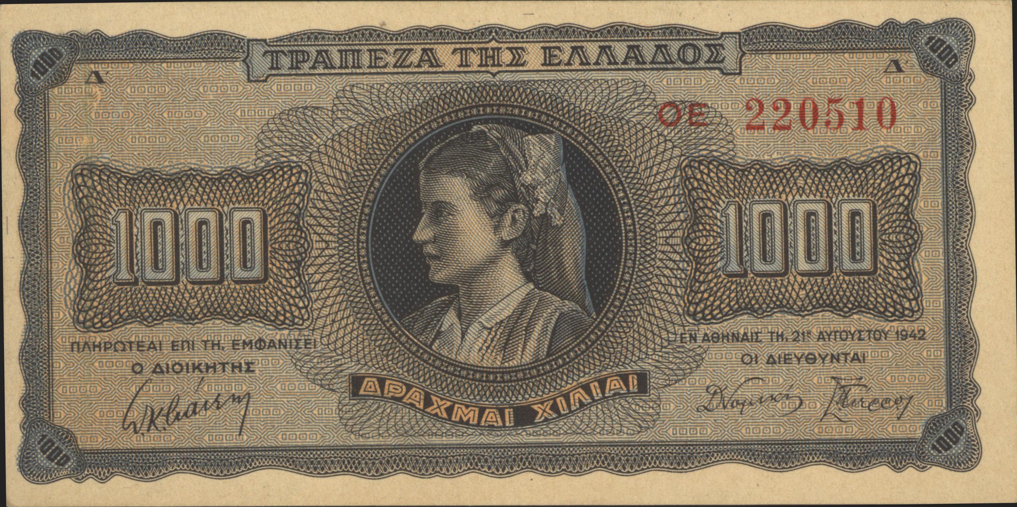 Griekenland P118 1.000 ΔΡΑΧΜΑΙ / Drachmes / Drachmai 1942