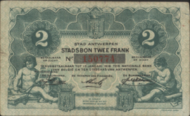 België - Noodgeld - Antwerpen   AB.AN.148 2 Francs 1916