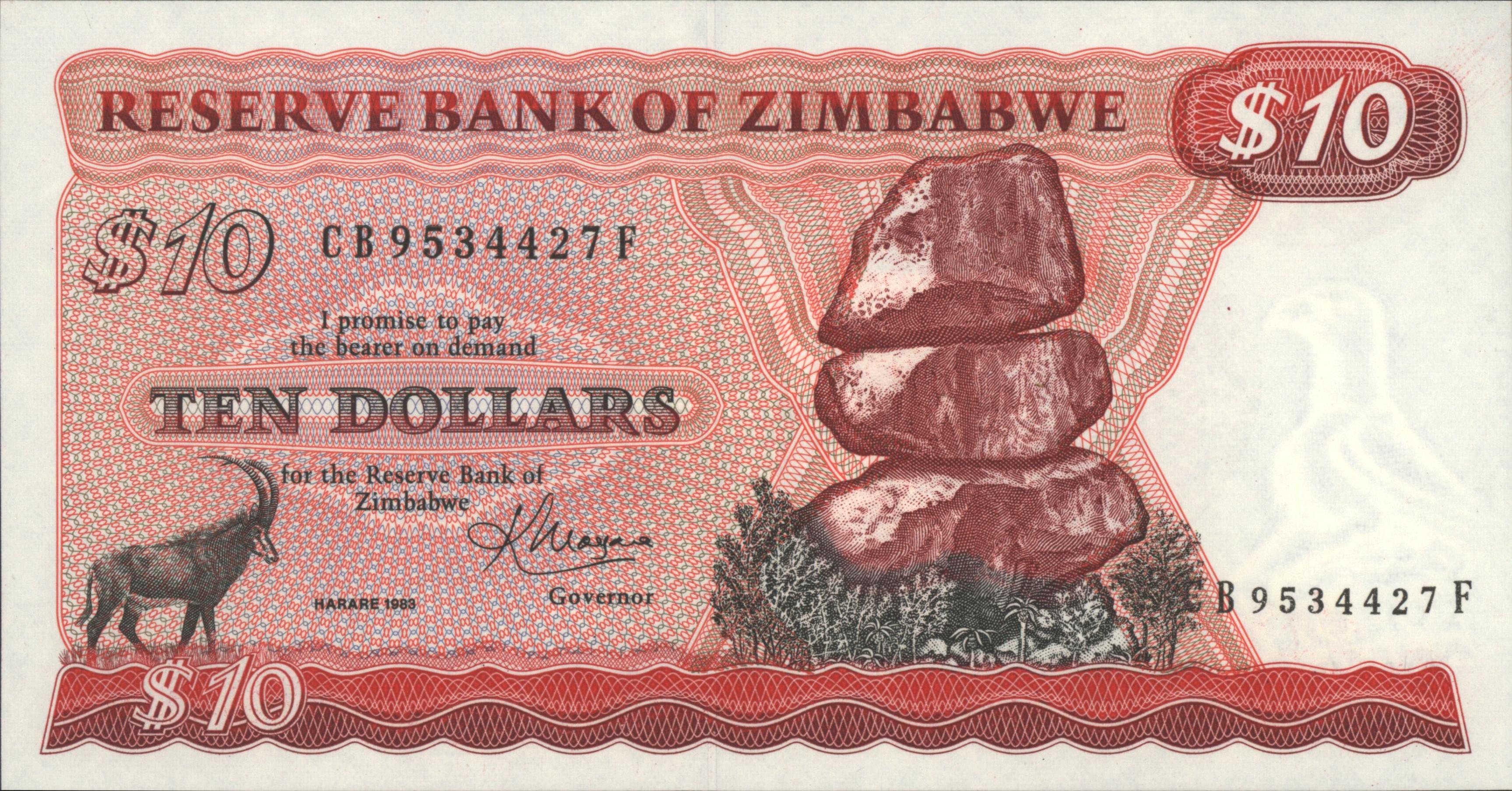 Zimbabwe   P3.d 10 Dollars 1983