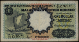 Malaya and British Borneo   P8A 1 Dollar 1959