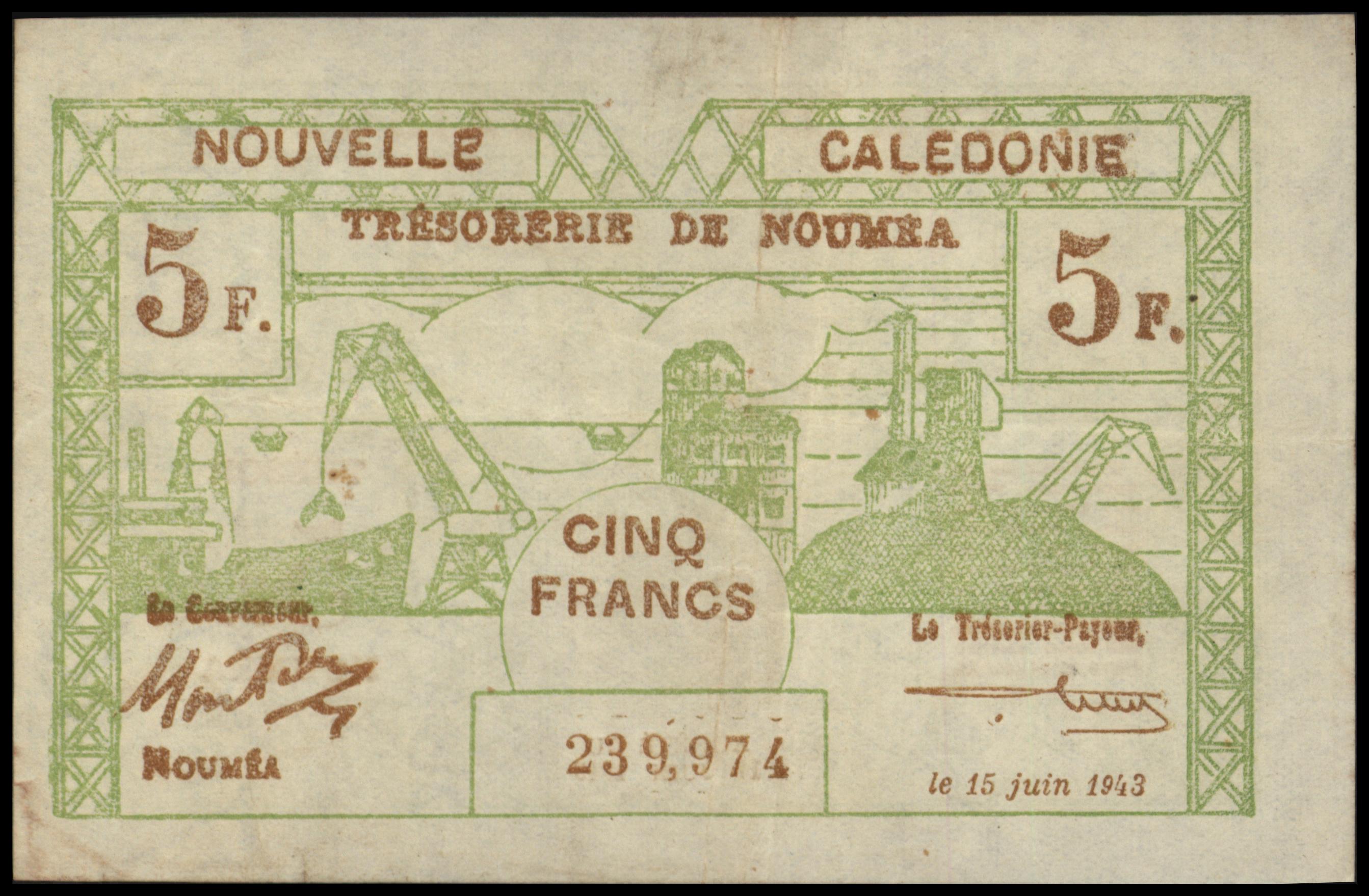 New Caledonia  P58 5 Francs 1943