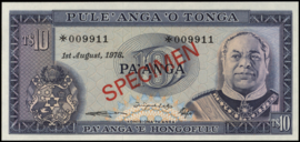 Tonga  P22.e 10 Pa'anga 1978 SPECIMEN