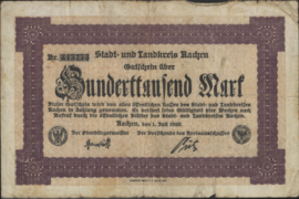 Duitsland - Noodgeld - Aachen   Kel.:1 100.000 Mark 1923