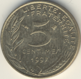 France #KM933 5 Centimes 1966-2000