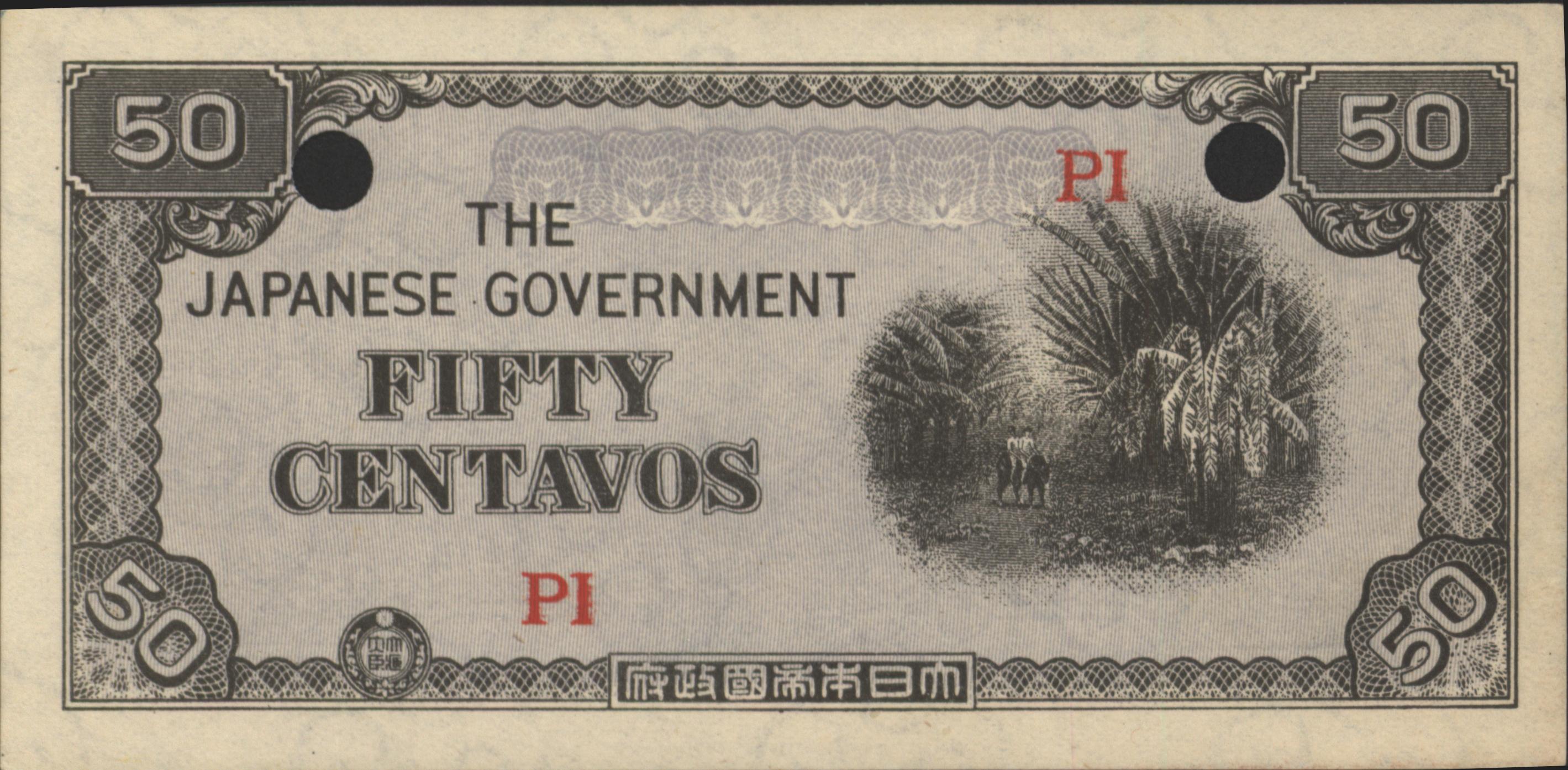 Philippines - Japanese Invasion Money (JIM) P105.a 50 Centavos 1942 (No date) CANCELLED