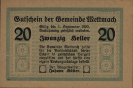 Austria - Emergency issues - Mettmach KK.:610 20 Heller 1920