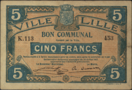 France - Emergency - Lille JPV-59.1608 5 Francs 1917