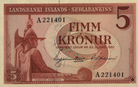 Ijsland  P37 5 Krónur 1957