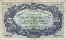België P109.a 500 Francs / 100 Belgas 1938-43