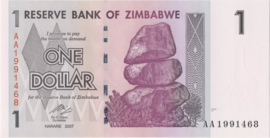 Zimbabwe  P65 1 Dollar 2007