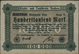 Duitsland - Noodgeld - Aachen   Keller. 1 100.000 Mark 1923