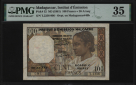 Madagascar  P52 100 Francs 1961 (No date)