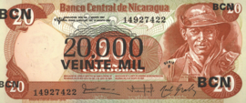 Nicaragua P147 20.000 Córdobas on 20 Córdobas 1987 (No date)